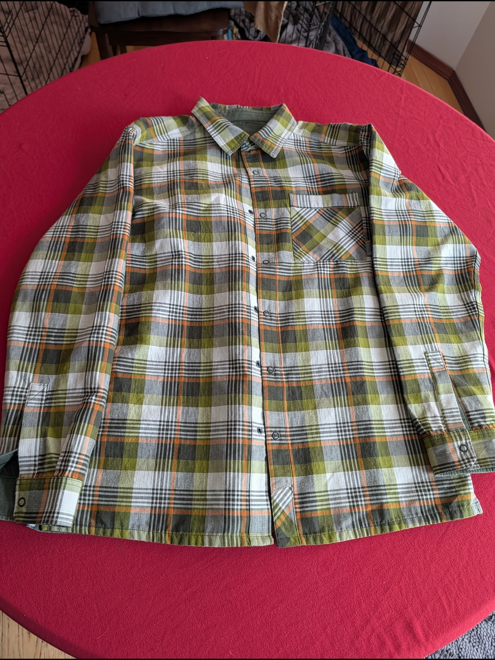 Mountain Hardwear Olive and White Plaid Button-Down Shirt with Orange Accents
